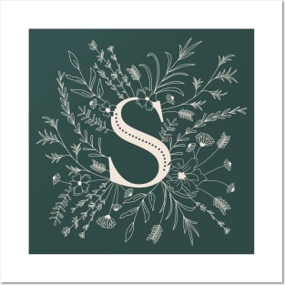 Botanical Letter S (Forest Green) Posters and Art